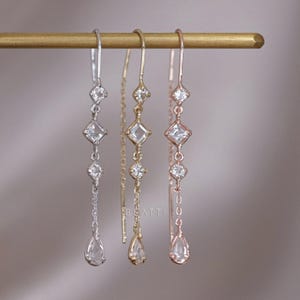 NEW ‣ Tess • White Topaz threader Earrings • 925 Silver • Gemstone Charm Threader Earring