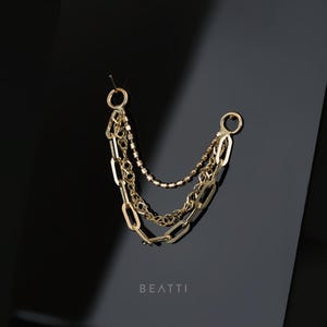 NEW ‣ Opera • 14K Solid Gold Mixed Triple Clip Chain Attachment • 14K Gold Chain Piercing • Gold Piercing Chain