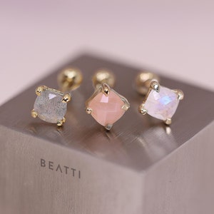 NEW ‣ Eva • BEATTI 20G Natural Gemstone Barbell  • 14K Vermeil Piercing  • Gemstone Cartilage Earring • Natural Gemstone Studs