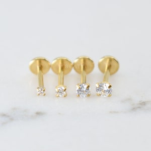 16G/18G/20G Tiny Threadless Push Pin Labret Stud Gold Labret 1.5mm 3mm Tragus stud Flat Back Earring Nose Stud image 2