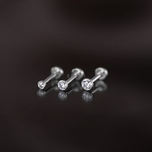 NEW ‣ 20G/18G/16G Verified Titanium CZ Bezel Threadless Stud • Flat Back Earring • Hypoallergenic Piercing • Helix Stud • Nose Stud