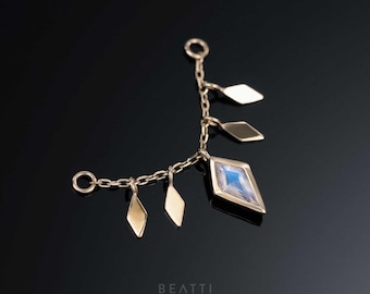 NEW ‣ Patra Chain Attachment with Genuine Gemstones • 14K Solid Gold Piercing Chain • White Topaz, Moonstone, London Blue Topaz, Citrine