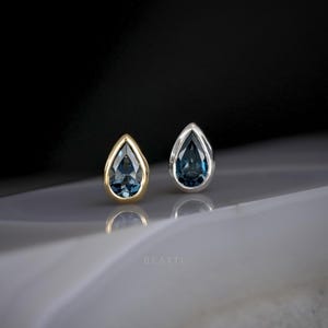 NEW ‣ Jade II • London Blue Topaz Threadless Push Pin Stud  • Gemstone Piercing • Flat Back Earring • 14k Vermeil • Titanium Post