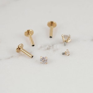 16G Gold 1.5mm 4mm Cartilage earring/Tragus stud/Internal thread/Lip rings/Monroe/Forward helix image 5