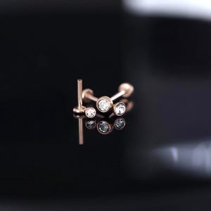 18G Tiny 2mm/2.5mm/3mm Bezel Set Threadless Push Pin Labret Stud • Rose Gold Labret • Tragus stud • Flat Back Earring • Nose Stud