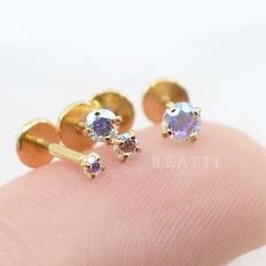 16G/18G/20G • AB Gold Tiny Threadless Push Pin Labret Stud • 1.5mm - 3mm Cartilage earring • Tragus stud • Flat Back Earring