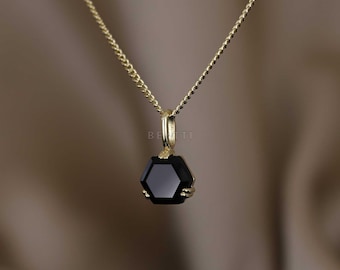 NEW ‣ Mini Onyx Hex Facet Pendant • 14K Vermeil  • Natural Gemstone Pendant