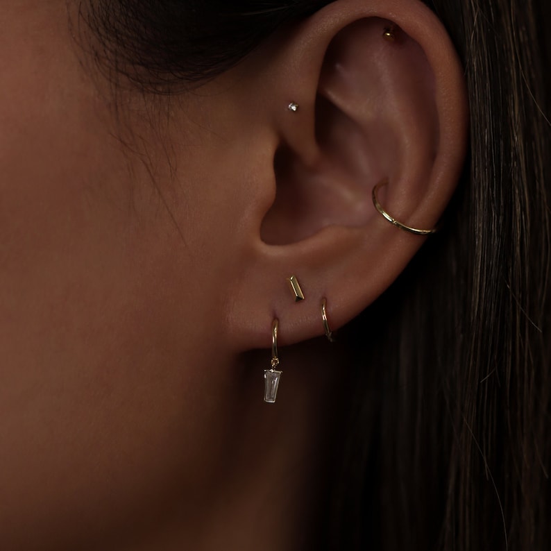 14k Solid Gold Bar Piercing,Tiny Gold Bar Flat Back Earring