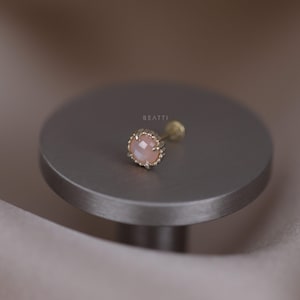 Rani • Peach Moonstone Threadless Flat Back Earring  • Gemstone Cartilage Earring • Push Pin Stud • Conch Earring • Flat Piercing