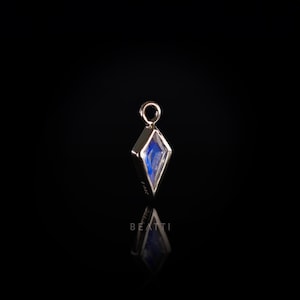 NEW ‣ Zenith (Large) • 14K Solid Gold Hoop Charm • Genuine Rainbow Moonstone Kite Cut Gemstone Charm