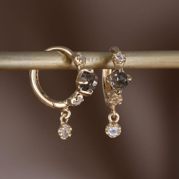 NEW ‣ Lucine • Dainty Genuine Gemstone Hoop Earrings • 925 Silver • Smoky Quartz Hoop Earrings