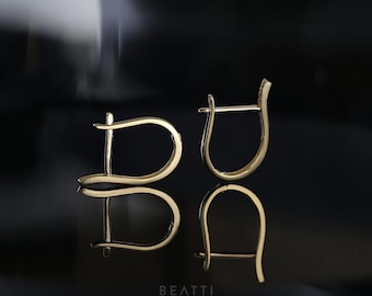 14k Solid Gold Sleek U-Hoops • 14k Gold Earrings • Lever-back Hoop