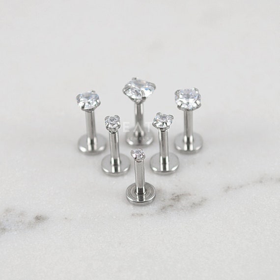 Surgical Steel Small Flat Back Internally Threaded Cartilage CZ Stud Lip Monroe Ring Surgical Steel Small Flat Back Internally Threaded Cartilage CZ Stud Lip Monroe Ring