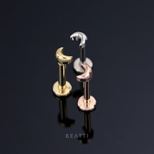 NEW ‣ Ultra Tiny Crescent Moon Threadless Stud • Verified Titanium Flat Back Earring • Hypoallergenic Piercing