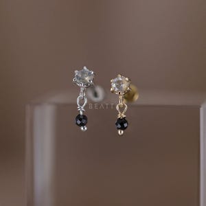 NEW ‣ Roy • Tiny Gemstone Dangle Charm Threadless Ends 925 Silver • 14K Gold Vermeil • Titanium Post Flat Back • Dangle Gemstone Piercing