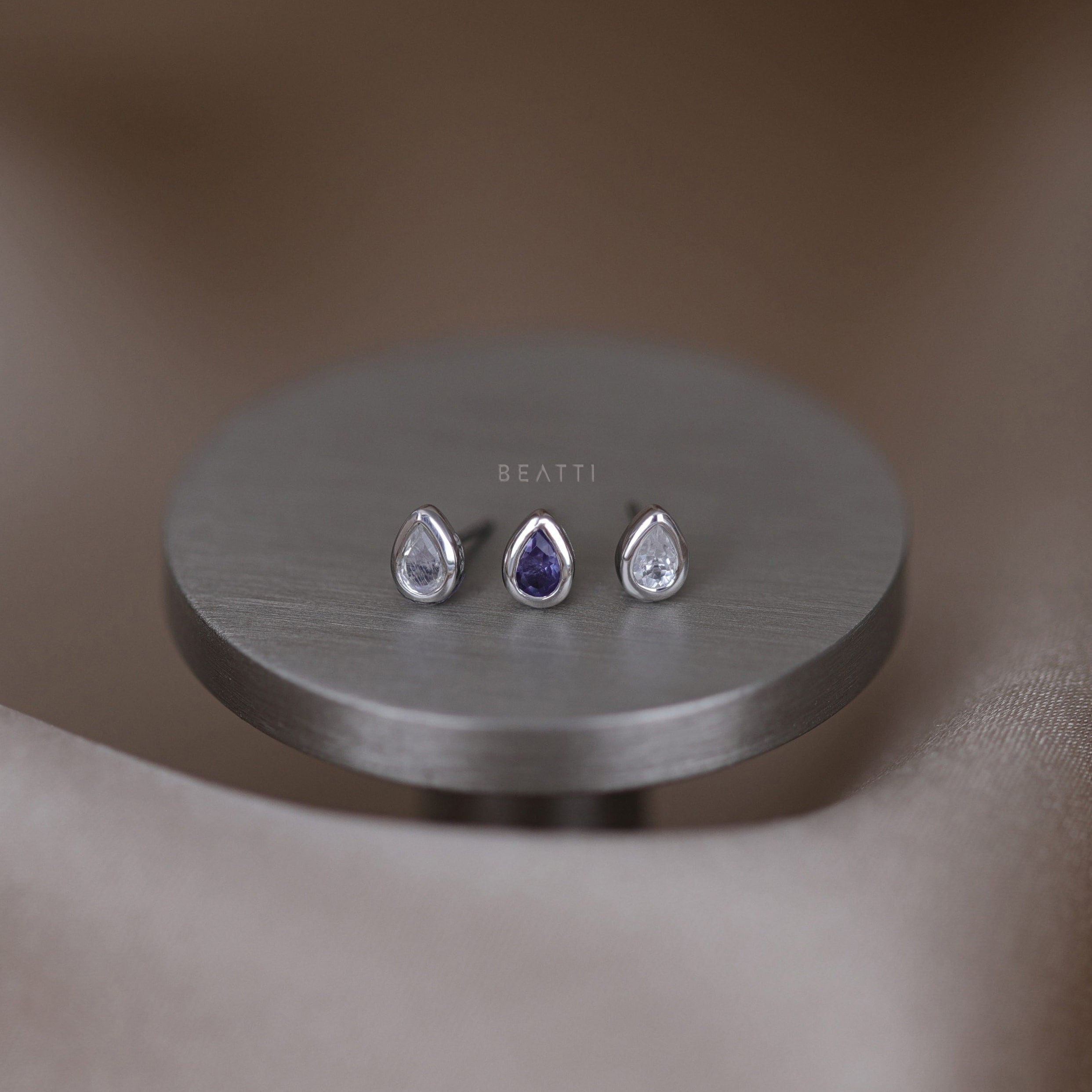 Emma • BEATTI Natural Gemstone Threadless Flat Back Earring  • Tiny Teardrop Gemstone Cartilage Earring • Push Pin Stud