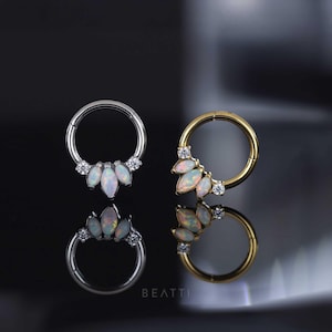 NEW ‣ 16g Tiara Opal Clicker • Fire Opal Seamless Hinged Hoop • Marquise Opal Daith Hoop • Opal Septum Ring • Iridescent Opal Clicker