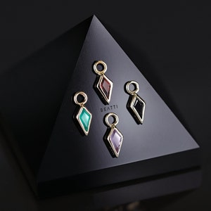NEW ‣ Zenith (Small) • 14K Solid Gold Hoop Charm • Genuine Gemstone Charm