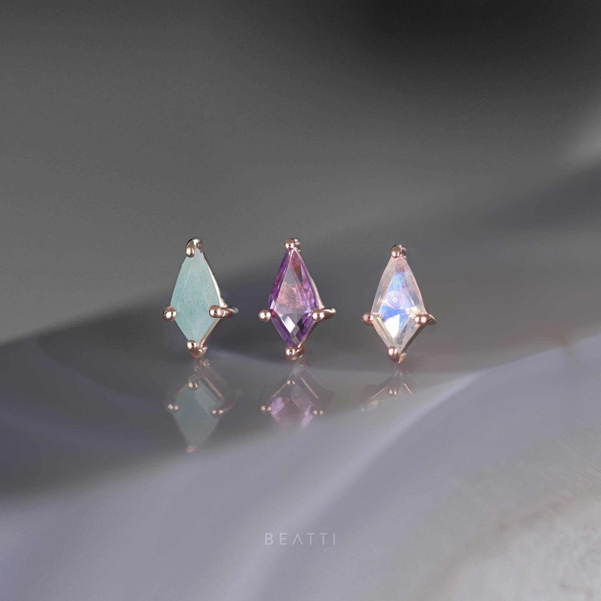 Siera • Roségold Natürlicher Edelstein Fadenlose Enden 925er Silber • Titan Post • Flacher Rücken • Amazonit • Amethyst