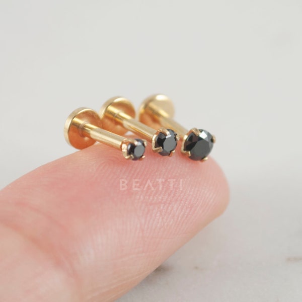 16G Tiny Labret Studs, 1.5mm/2mm/2.5mm/3mm Forward Helix, Black CZ, Tragus Earring, Cartilage earring,Internal thread, Surgical Steel Labret