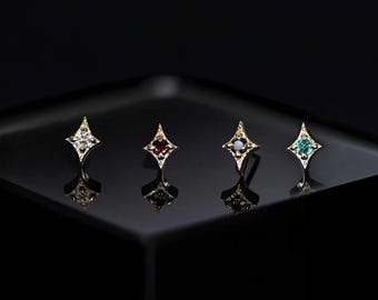 Diamond • Ace of Gems 14K Solid Gold Flatback Stud