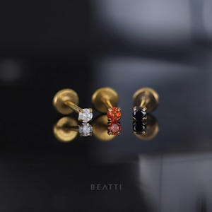 16G/18G/20G • Tiny Whisky Trio CZ Threadless Push Pin Labret Stud • 1.5mm /2mm Cartilage earring • Gold Tragus stud • Flat Back Earring