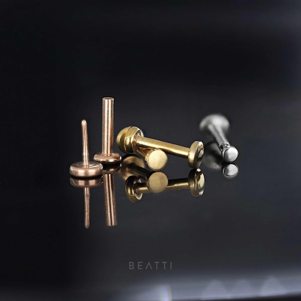 Tiny Flat Disc Labret Stud • Threadless Push Pin, Surgical Steel