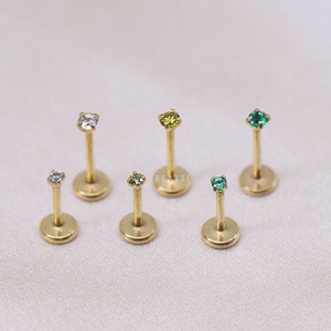 20G/18G Tiny 1.5mm/2mm Green Ombre Gold CZ Threadless Push Pin Labret Stud Gold Green Piercing Gold Tragus stud Flat Back Earring image 2