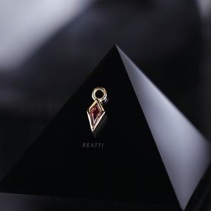 NEW ‣ Zenith (Small) • 14K Solid Gold Hoop Charm • Genuine Garnet Kite Cut Gemstone Charm