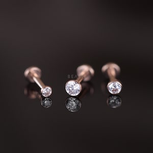NEW ‣ 20G/18G/16G Verified Titanium CZ Bezel Threadless Stud • Rose Gold Anodized • Hypoallergenic Piercing • Helix Stud • Nose Stud