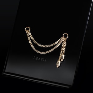 UPGRADED ‣ Vicenza 'Chicor' 14K Solid Gold Double Dangle Chain Attachment • 14K Gold Chain Piercing • Gold Cartilage Chain
