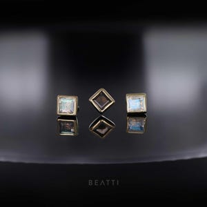 NEW ‣ Maya • BEATTI Natural Gemstone Threadless Ends • Rainbow Moonstone Labradorite Smoky Quartz • 14K Gold Vermeil • Titanium