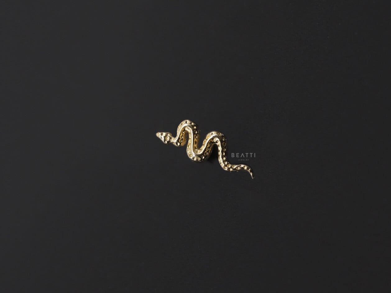 14K Solid Gold Tiny Snake Labret Stud 14K Internally Threaded Labret…