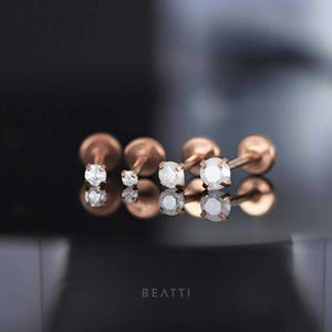 16G/18G/20G • Tiny Frosted CZ Threadless Push Pin Labret Stud • 1.5mm - 3mm Cartilage earring • Rose Gold Tragus stud • Flat Back Earring
