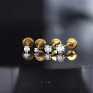 16G/18G/20G • Tiny Gold Frosted CZ Threadless Push Pin Labret Stud • 1.5mm - 3mm Cartilage earring • Gold Tragus stud • Flat Back Earring