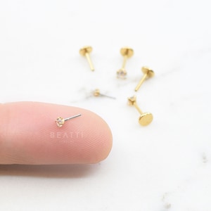 16G/18G/20G Tiny Threadless Push Pin Labret Stud Gold Labret 1.5mm 3mm Tragus stud Flat Back Earring Nose Stud image 2