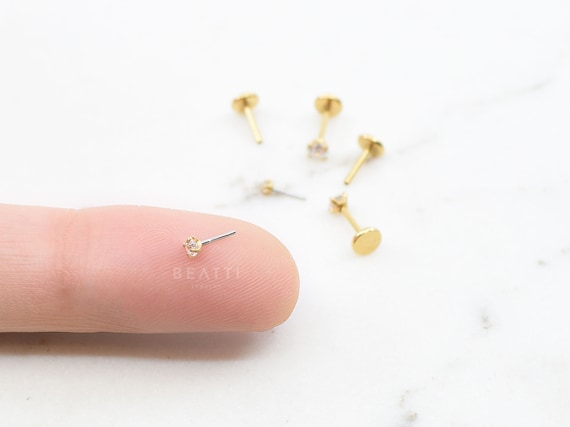 16G 18G 20G Tiny Threadless Push Pin Labret Stud Gold Labret 1.5mm