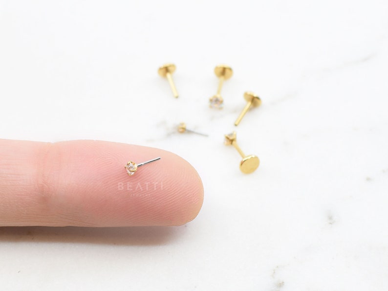 16G/18G/20G Tiny Threadless Push Pin Labret Stud Gold Labret 1.5mm 3mm Tragus stud Flat Back Earring Nose Stud image 2