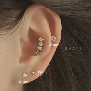 16G Tiny 1.5mm 4mm stud Tragus Earring, Labret studs, Flat Back, Cartilage Earring, Tragus stud, Internal Thread, Lip Studs, Monroe image 7