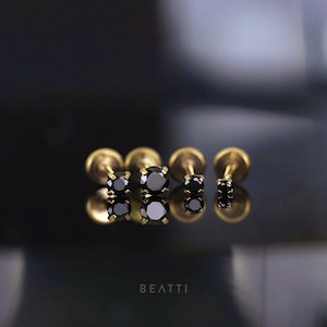 16G/18G/20G • Black CZ Gold Tiny Threadless Push Pin Labret Stud • 1.5mm - 3mm Cartilage earring • Tragus stud • Flat Back Earring