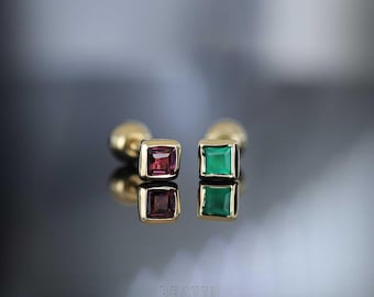 NEW ‣ Dora • BEATTI 20G Natural Gemstone Barbell  • 14K Vermeil Piercing  • Gemstone Cartilage Earring • Natural Gemstone Studs