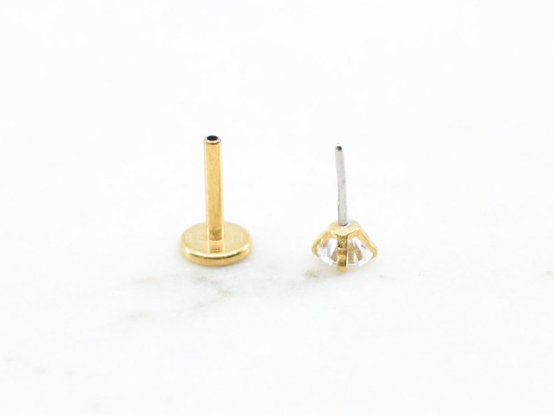 16G/18G/20G Tiny Threadless Push Pin Labret Stud Gold Labret 1.5mm 3mm Tragus stud Flat Back Earring Nose Stud image 8