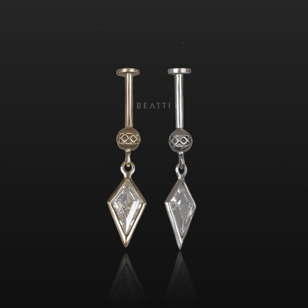 NEW ‣ BEATTI 'Riké' 14K Solid Gold Kite Cut Dangle Flat Back • 14K Gold Cartilage Earring • Vertical Helix Earring