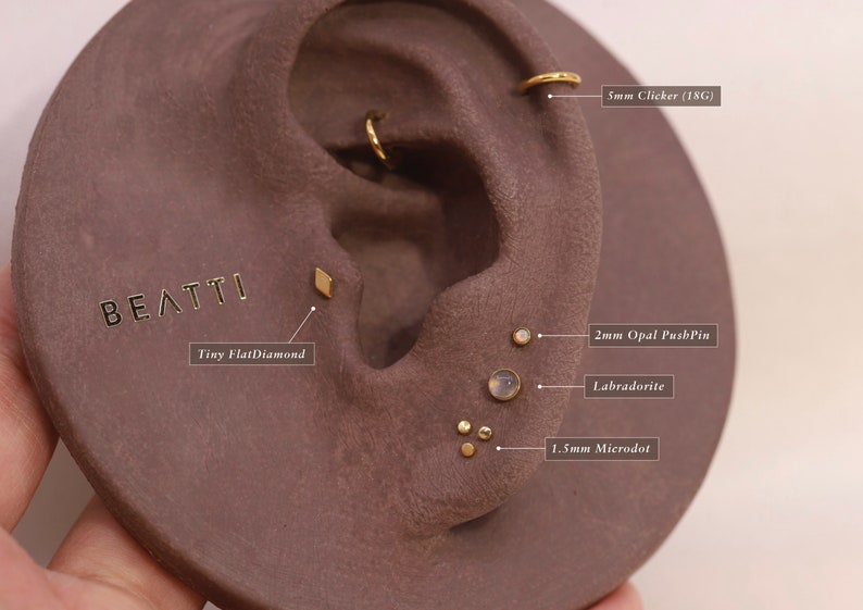 NEW Tiny Genuine Labradorite Threadless Push Pin Labret Bezel Gemstone Cartilage earring FlatBack Earrings image 3