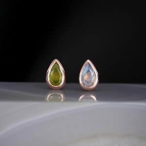 NEW ‣ Jade II • Rose Gold Natural Gemstone Threadless Push Pin Stud  • Gemstone Piercing • Flat Back Earring • Rose Gold • Titanium Post