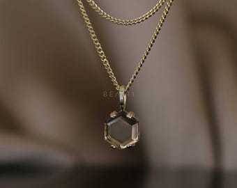 NEW ‣ Mini Smoky Quartz Hex Facet Pendant • 14K Vermeil  • Natural Gemstone Pendant