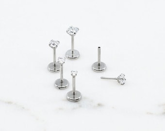 20 gr. • Petit clou labret à épingles sans filetage • 1,5 mm - 3 mm • clou tragus • boucle d'oreille à l'arrière plat • clou de nez