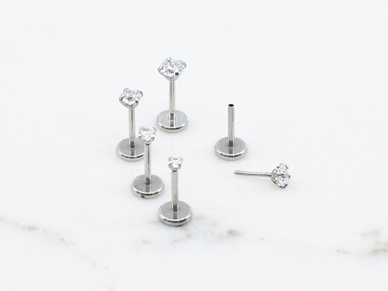 20 gr. Petit clou labret à épingles sans filetage 1,5 mm 3 mm clou tragus boucle d'oreille à l'arrière plat clou de nez image 1