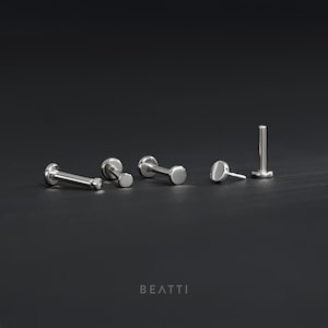 NEW ‣ 14K Solid Gold Tiny Flat Disc Threadless Push Pin Labret Stud ∙ Flat Back Studs with Titanium Post • Multi Size Cartilage Piercing