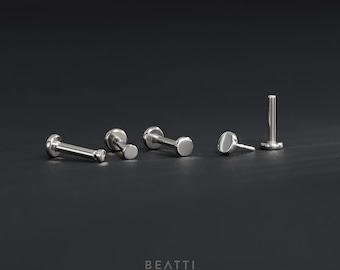 NEW ‣ 14K Solid Gold Tiny Flat Disc Threadless Push Pin Labret Stud ∙ Flat Back Studs with Titanium Post • Multi Size Cartilage Piercing
